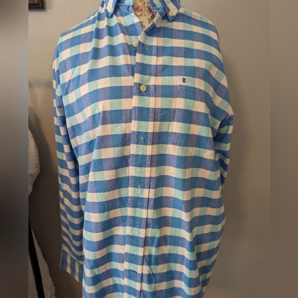 Men's Izod Saltwater Button Up -Green and Blue